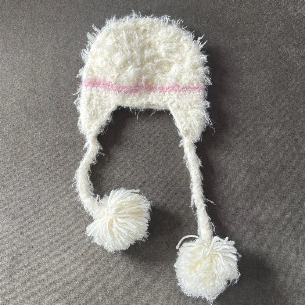Daisy Baby Girls Infant Beanie Hat White Pink Photography 0-6 months NEW